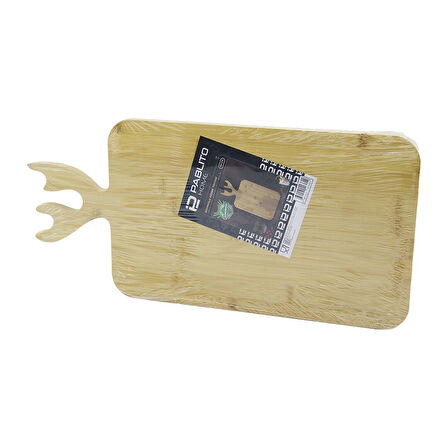 DİKDÖRTGEN AHŞAP BAMBU KESİM PANOSU - KESME TAHTASI GEYİK BOYNUZ FİGÜR SAPLI 22X36CM 