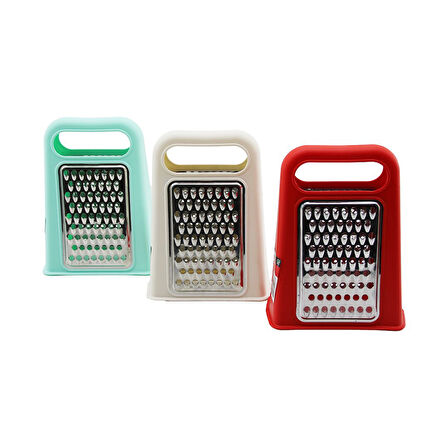 PİRAMİT  METAL MUTFAK RENDESİ ÇİFT YÖNLÜ  RENKLİ PLASTİK ÜSTTEN TUTMALI 