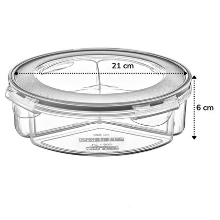 3 Bölmeli Sızdırmaz Contalı Kilitli Kapaklı 1,35 Litre yuvarlak Erzak Saklama Kabı LC-500 