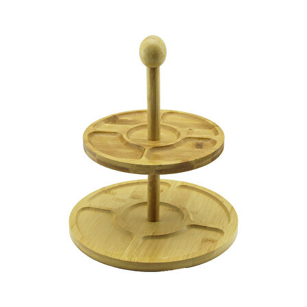 5 BÖLMELİ - YUVARLAK - 2 KATLI  AHŞAP BAMBU SUNUMLUK  ÇAP: 19.5CM -- 24.5CM 