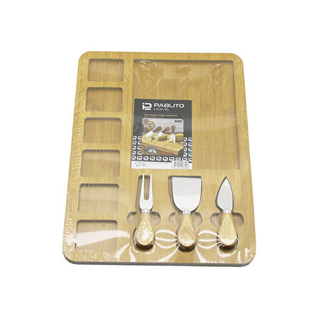 DİKDÖRTGEN  6+1 BÖLMELİ   MDF  KAHVALTI PEYNİR SUNUM PANOSU 3 BIÇAK=AHŞAP SAP 30X39.5CM 