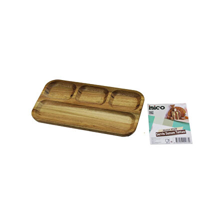 AKASYA DİKDÖRTGEN  4 BÖLMELİ=3+1  AHŞAP SERVİS SUNUM TEPSİ - TAHTASI  25 X 14 X 1.4CM 