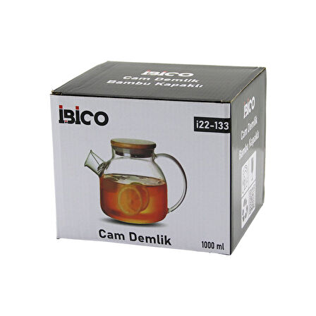 1000ML SADE DÜZ CAM DEMLİK  BAMBU DIŞ YÜZEY - METAL İÇ YÜZEY - SİLİKON CONTALI KAPAK 