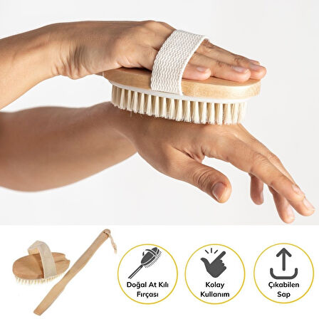 Doğal At Kılı Selülit Karşıtı Sapı Çıkabilen Ahşap Banyo Fırçası 