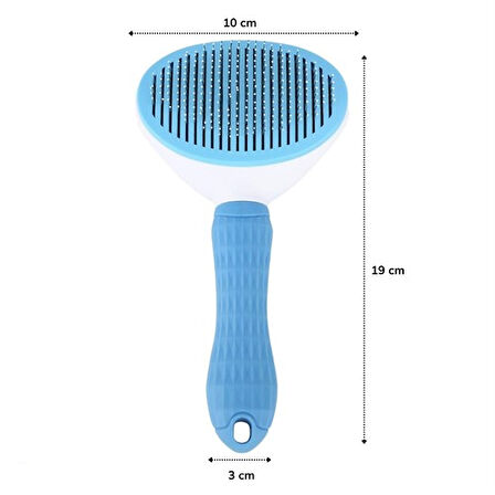 Kedi Köpek Tüy Toplayıcı Kendini Temizleyebilen Ergonomik Saplı Evcil Hayvan Tarağı Mavi 