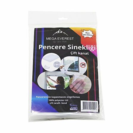 ÇİFT KANAT TÜL PENCERE SİNEKLİK 100X150CM - 5MT BANT (4490)