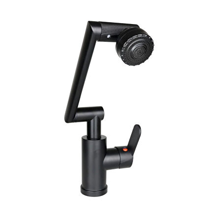 SİYAH - 1080 DERECE DÖNEBİLEN ÇOK FONKSİYONLU MUSLUK BATARYA KTX-3307 (4490)