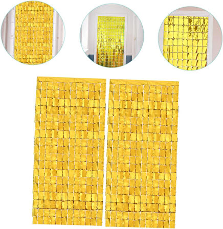 Ekstra Metalize Altın Renk Disko Dikdörtgen Kesim Kapı Perdesi Dekorasyon 1x2 Metre 