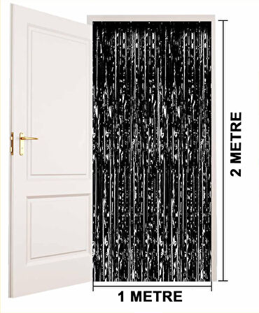 Siyah Renk Ekstra Metalize Parlak Saçaklı Arka Fon Perde İthal A Kalite 1x2 Metre 