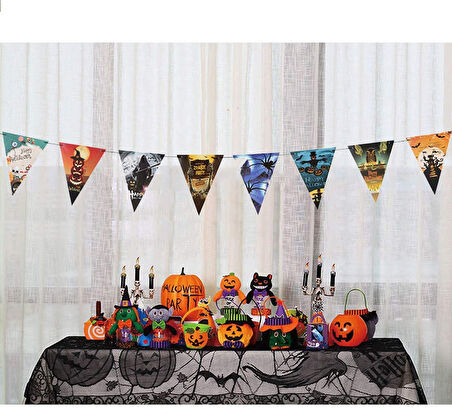 Cadılar Bayramı Halloween Flama Bayrak Banner Süs 8 li 3 Metre 