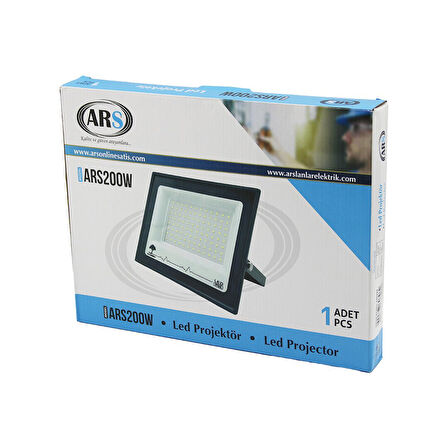 TEKLİ 200W LED PROJEKTÖR  29X22CM AYDINLATMA AÇISI: 120 DERECE 50.000 SAAT ÖMÜR MODEL-ARS200W 