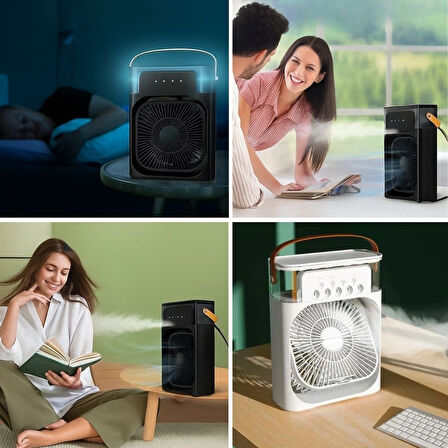 Taşınabilir 3 Farklı Mod Ayarlı 7 Farklı Led Işıklı Sulu Soğutmalı Taşınabilir Masaüstü USB Fan Vantilatör (4490)