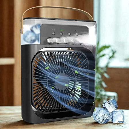 Taşınabilir 3 Farklı Mod Ayarlı 7 Farklı Led Işıklı Sulu Soğutmalı Taşınabilir Masaüstü USB Fan Vantilatör (4490)