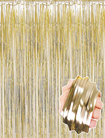 Mat Altın Püsküllü Kapı Perdesi - Parti, Bekarlığa Veda, Doğum Günü 1x2 m (4490)