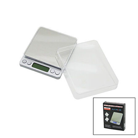 3000GR/0.01GR MİNİ=10.5X13CM HASSAS TARTI - TERAZİ ŞEFFAF PLS.KAPAKLI - PİLLİ= 2PCS İNCE (4490)