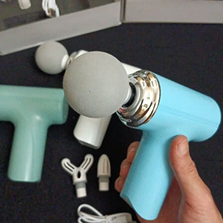 Masaj Tabancası Darbeli Titreşimli 4 Başlıklı Profesyonel Şarjlı Mini Masaj Aleti  