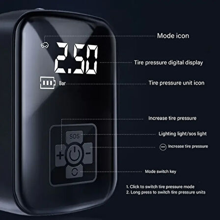 Mini Kablosuz Dijital Taşınabilir Kompresör Araç Lastik Top Şişirme Pompası Hava Kompresörü  