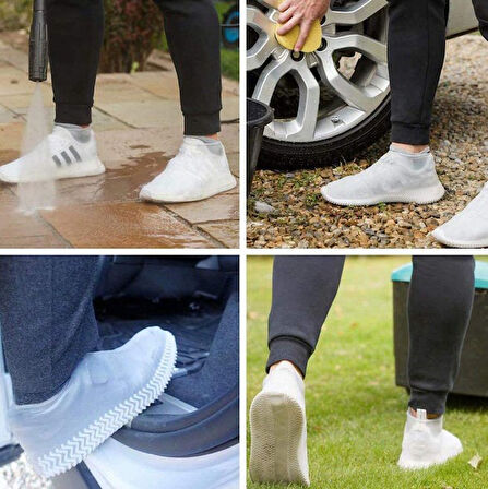 Silikon Ayakkabı Kılıfı Kaymaz Su Kir Geçirmez   M Beden Siyah (4490)