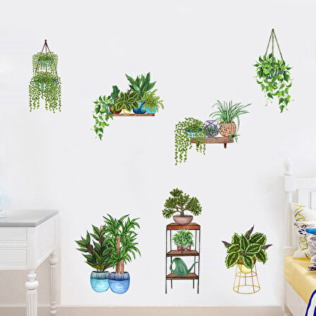 Saksılı Çiçek Tasarımlı Yapışkanlı Sticker (4490)