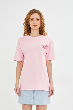 Amalfi Coast Baskılı Oversize Kadın Pamuklu Bisiklet Yaka Baskılı Tişört