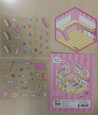 Pembe Tavşan Butik Tasarım Oda Sticker Seti DIY Giysi Mağazası Sahneli