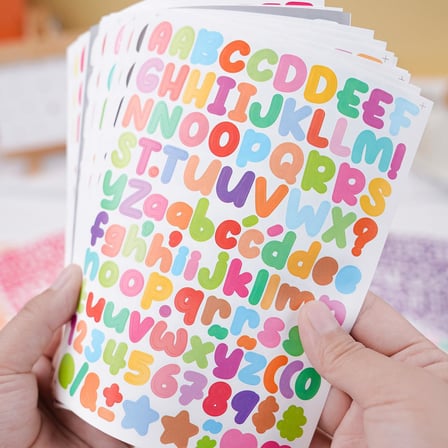 Renkli Alfabe ve Rakamlar Yapışkanlı Sticker - Kendinden Yapışkanlı Dekoratif Defter Etiketi