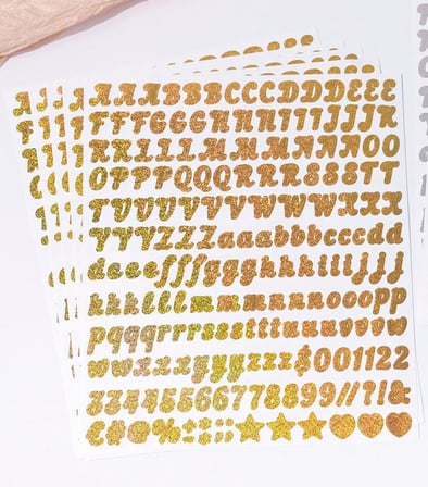  Simli Harfler ve Sayılar Sticker Alfabe Süsleme  Etiketi Gold