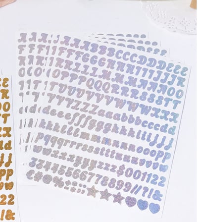  Simli Gümüş Harfler ve Sayılar Sticker Alfabe Süsleme Etiketi Silver 