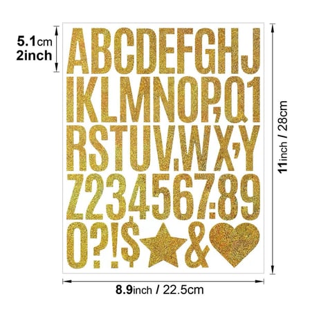 Simli Harf ve Rakam Sticker Seti Kendinden Yapışkanlı Alfabe Etiketleri 5 cm