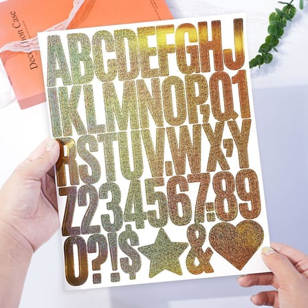 Simli Harf ve Rakam Sticker Seti Kendinden Yapışkanlı Alfabe Etiketleri 5 cm
