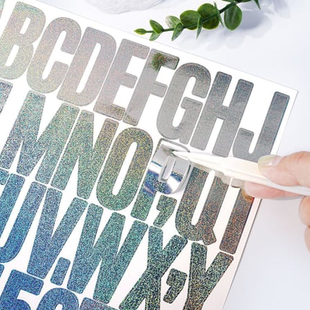 Simli Gümüş Harf ve Rakam Sticker Seti Kendinden Yapışkanlı Alfabe Etiketleri 5 cm