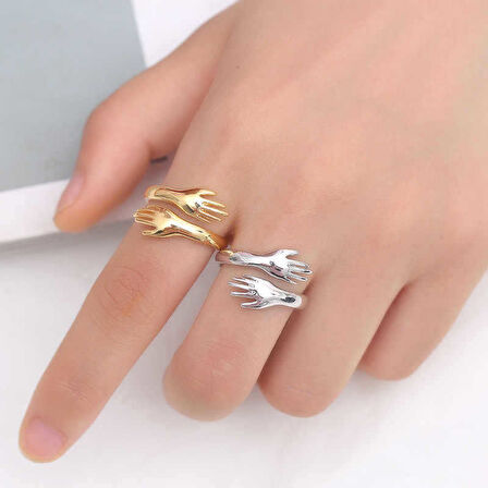 925 Ayar Gümüş Gold Sarılan Eller Yüzük T5110 (491491)
