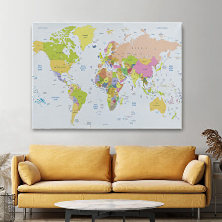 Harita Sepeti Dünya Haritası Dekoratif Kanvas Tablo 1069