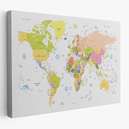 Harita Sepeti Dünya Haritası Dekoratif Kanvas Tablo 1069
