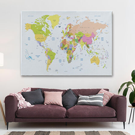 Harita Sepeti Dünya Haritası Dekoratif Kanvas Tablo 1069