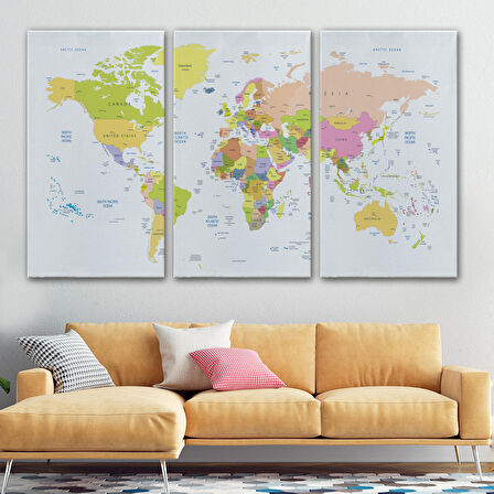 Harita Sepeti Dünya Haritası Dekoratif Kanvas Tablo 1069