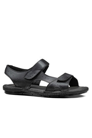 Günlük Erkek Hakiki Deri Rahat Yumuşak Kalıp Yazlık Tek Bant Cırtlı Kaymaz Taban Sandalet 107