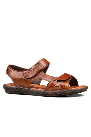 Günlük Erkek Hakiki Deri Rahat Yumuşak Kalıp Yazlık Tek Bant Cırtlı Kaymaz Taban Sandalet 107