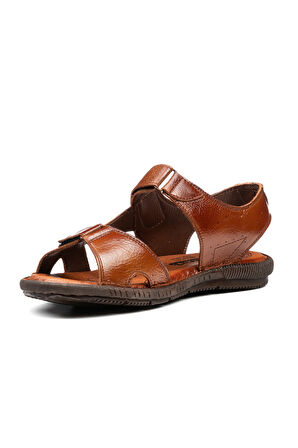 Günlük Erkek Hakiki Deri Rahat Yumuşak Kalıp Yazlık Tek Bant Cırtlı Kaymaz Taban Sandalet 107