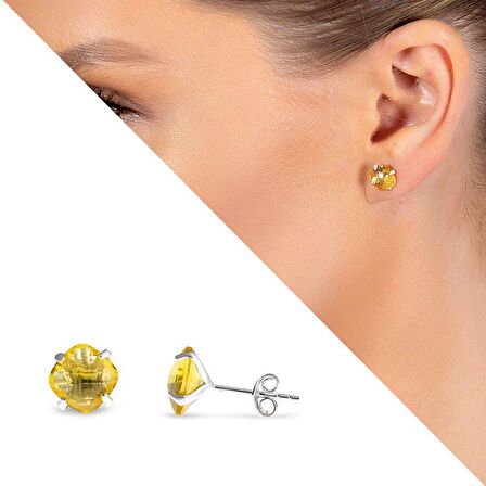 Tesbihane Sarı Zirkon Taşlı Oval Tasarım 925 Ayar Gümüş Kadın Küpe