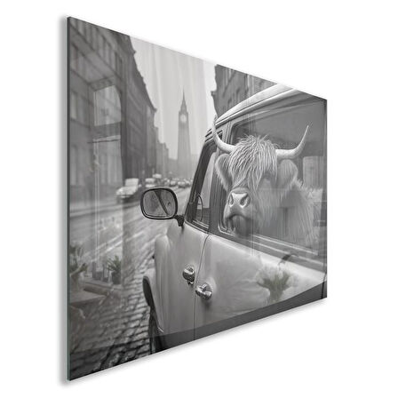 Hayvan Cam Tablo - Sevimli Dostlar Arabada - Yatay Motif 04-006