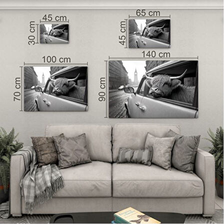 Hayvan Cam Tablo - Sevimli Dostlar Arabada - Yatay Motif 04-006