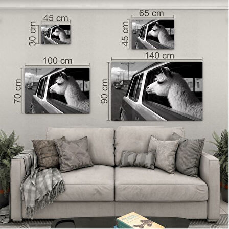 Hayvan Cam Tablo - Sevimli Dostlar Arabada - Yatay Motif 04-010