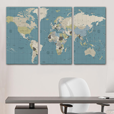 Harita Sepeti Dünya Haritası Meridyenli Dekoratif Kanvas Tablo 1070