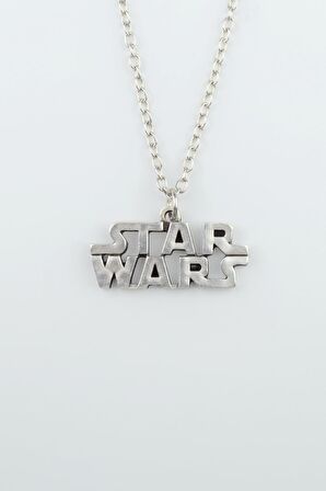 Star Wars Yazılı Erkek Kadın Kolye Antik Gümüş Kaplama - 60 cm Düz Zincir