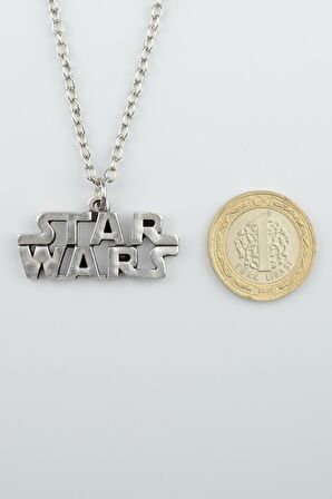 Star Wars Yazılı Erkek Kadın Kolye Antik Gümüş Kaplama - 60 cm Düz Zincir