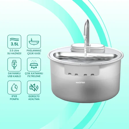 Haustier CB001 Gri Kedi Tuvaleti QQ003 Beyaz Mama Kabı WF009LS Beyaz Kedi Suluğu 3 lü Set Haustier Türkiye Garantili