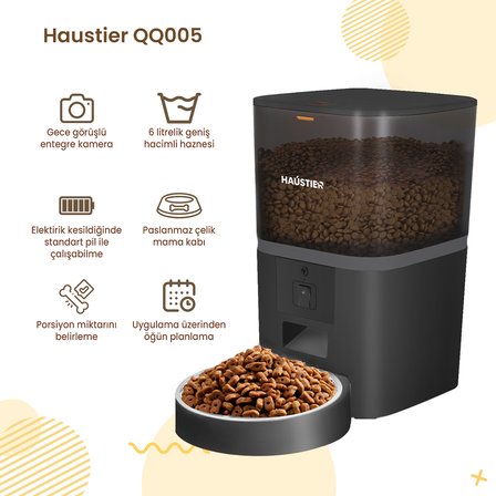 Haustier HST-CB002-Gri Akıllı Otomatik Kedi Tuvaleti, HST-QQ005 Beyaz Akıllı Mama Kabı , HST-WF007L Beyaz Kedi Su Sebili 3 lü Set Haustier Türkiye Garantili