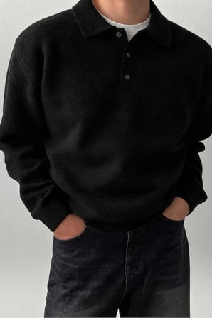 Erkek Polo Yaka Oversize Triko Kazak – Rahat Kalıp