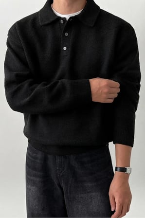 Erkek Polo Yaka Oversize Triko Kazak – Rahat Kalıp